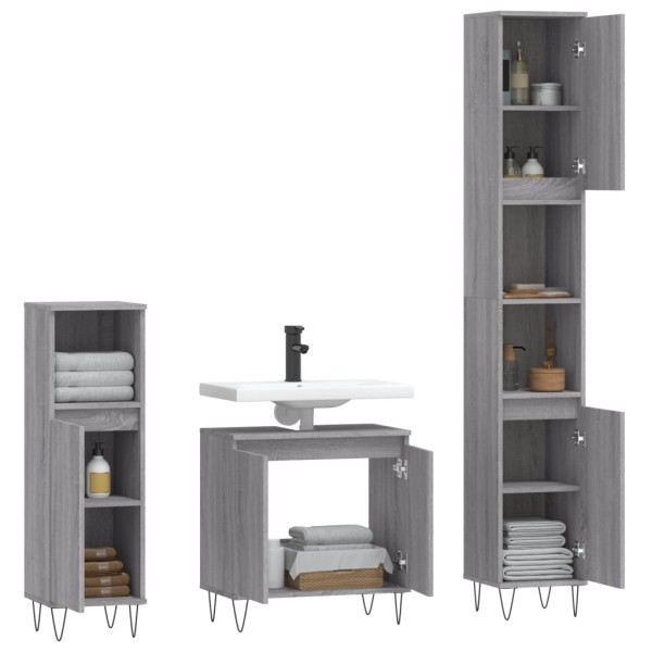 Set de muebles de baño 3 pzas madera contrachapada gris sonoma