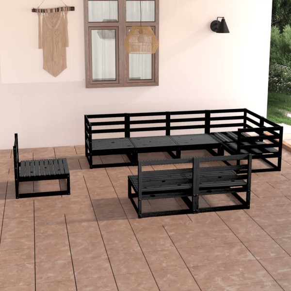 Juego de muebles de jardín 8 piezas negro madera maciza pino