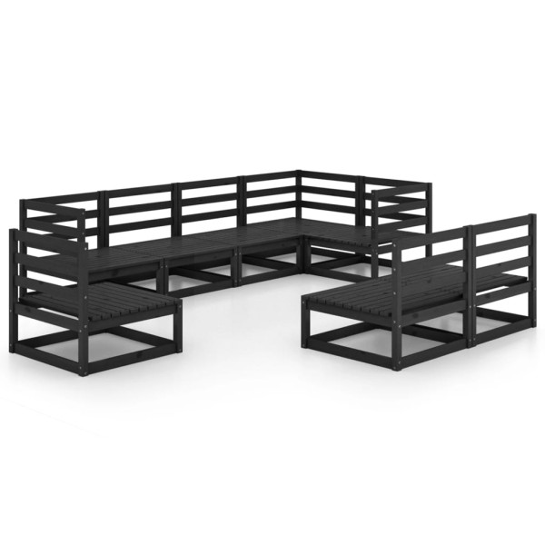 Juego de muebles de jardín 8 piezas negro madera maciza pino