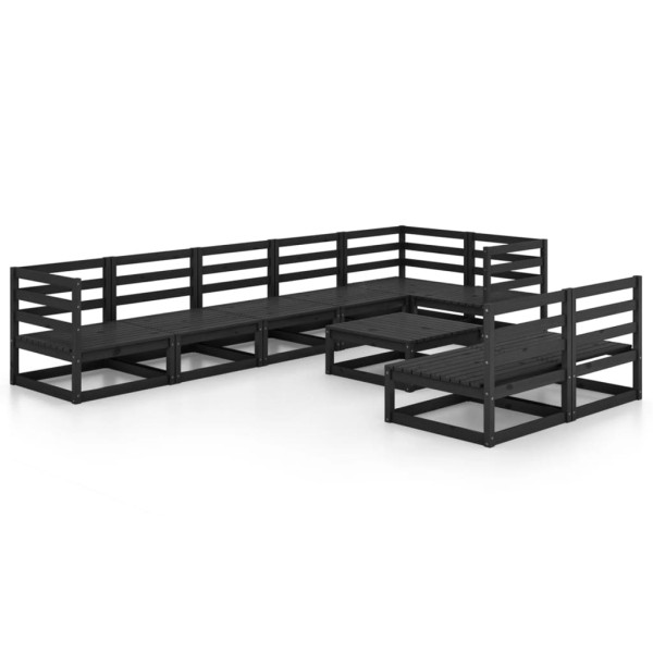 Juego de muebles de jardín 9 piezas negro madera maciza de pino