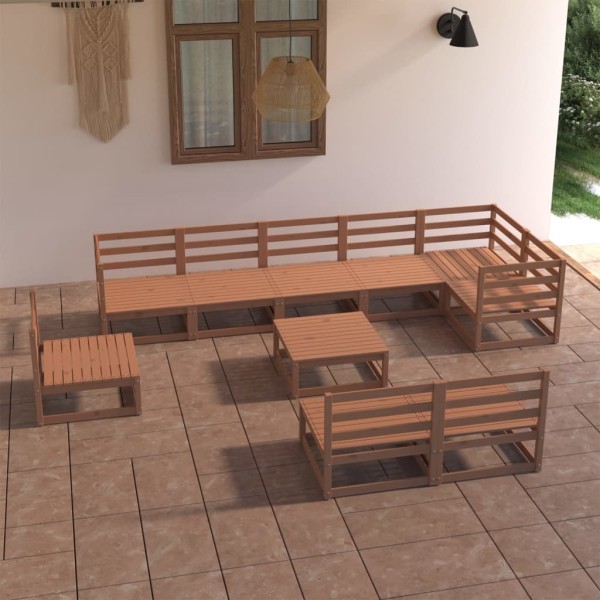 Muebles de jardín 10 piezas marrón miel madera maciza de pino