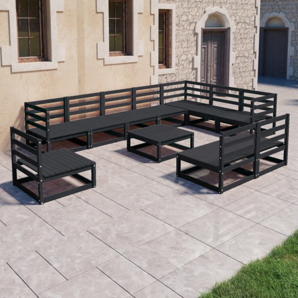 Juego de muebles de jardín 11 pzas negro madera maciza de pino