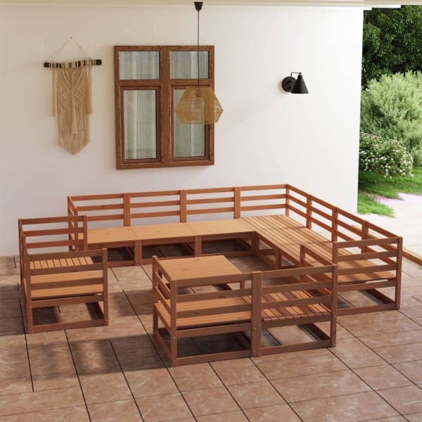 Muebles de jardín 12 piezas marrón miel madera maciza de pino