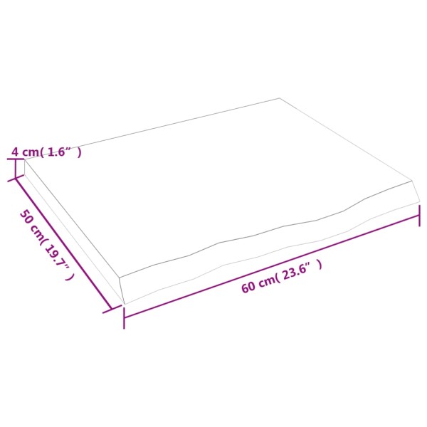 Tablero de mesa madera maciza roble sin tratar 60x50x(2-4) cm