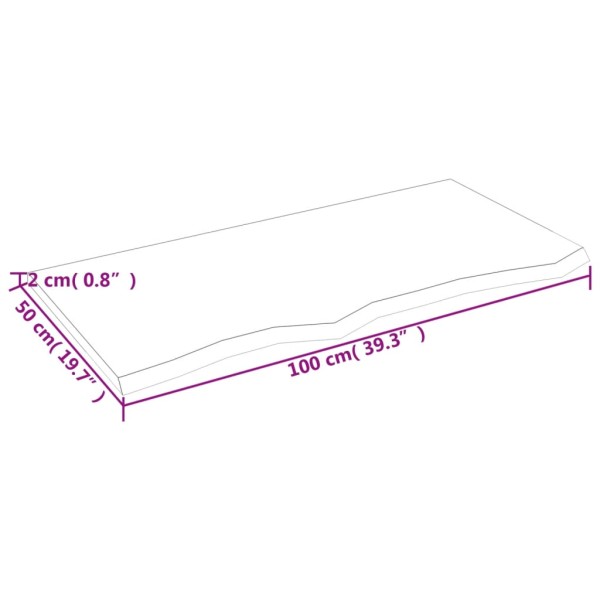 Tablero de mesa madera maciza de roble sin tratar 100x50x2 cm