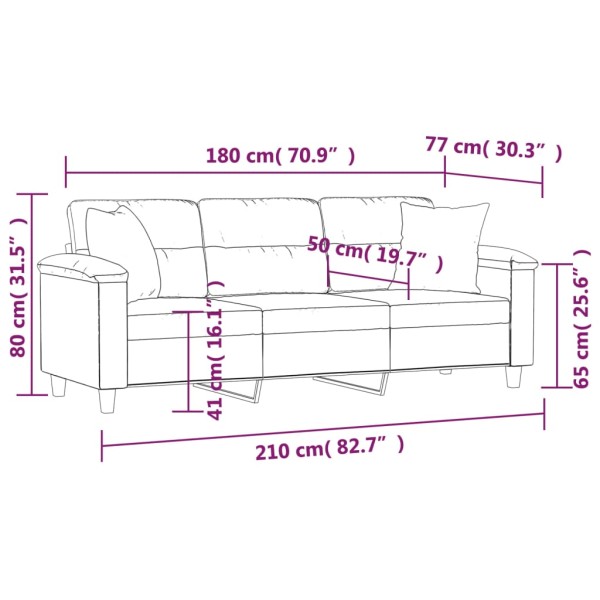 Sofá de 3 plazas con cojines tela de microfibra negro 180 cm