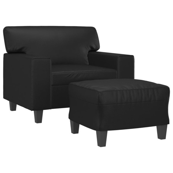 Sillón con taburete cuero sintético negro 60 cm