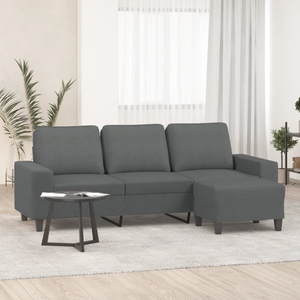 Sofá de 3 plazas con taburete de tela gris oscuro 180 cm