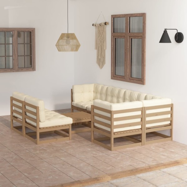 Muebles de jardín 8 pzas y cojines madera maciza pino