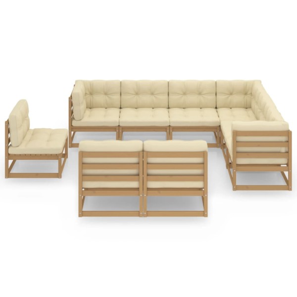 Set de muebles de jardín 9 pzs cojines madera pino marrón miel