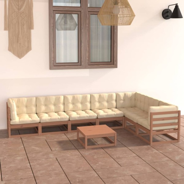 Set de muebles de jardín 8 pzs cojines madera pino marrón miel