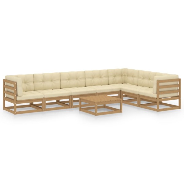 Set de muebles de jardín 8 pzs cojines madera pino marrón miel