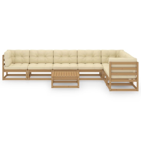 Set de muebles de jardín 8 pzs cojines madera pino marrón miel