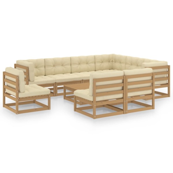 Set de muebles de jardín 10 pzs cojines madera pino marrón miel