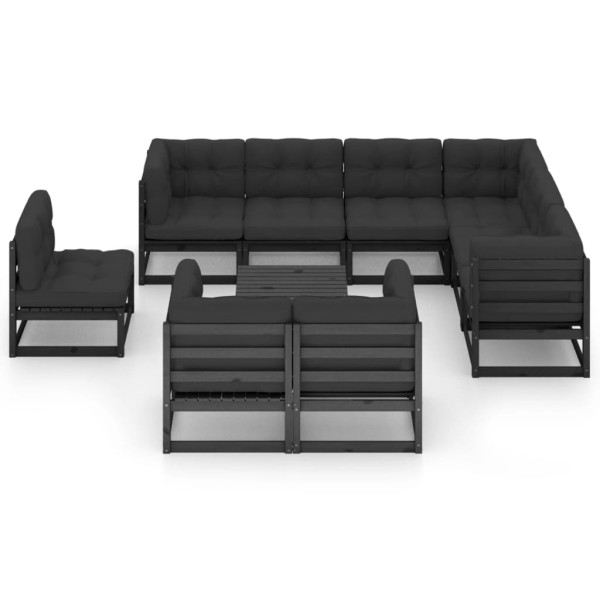 Set de muebles de jardín 10 pzas con cojines madera pino negro