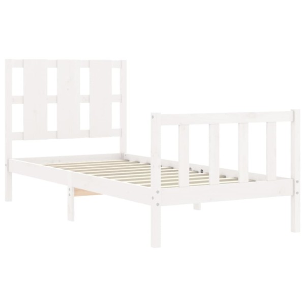 Estructura de cama con cabecero madera maciza blanco 90x190 cm