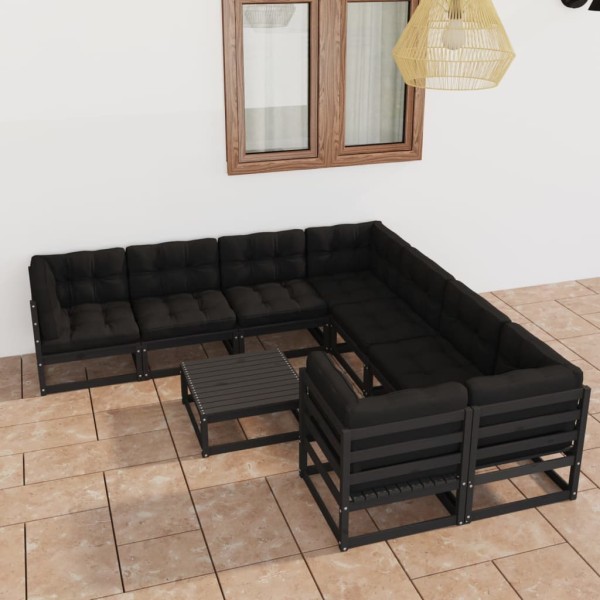 Set de muebles de jardín 9 pzas con cojines madera pino negro