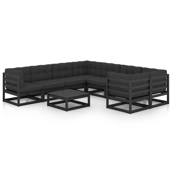 Set de muebles de jardín 9 pzas con cojines madera pino negro