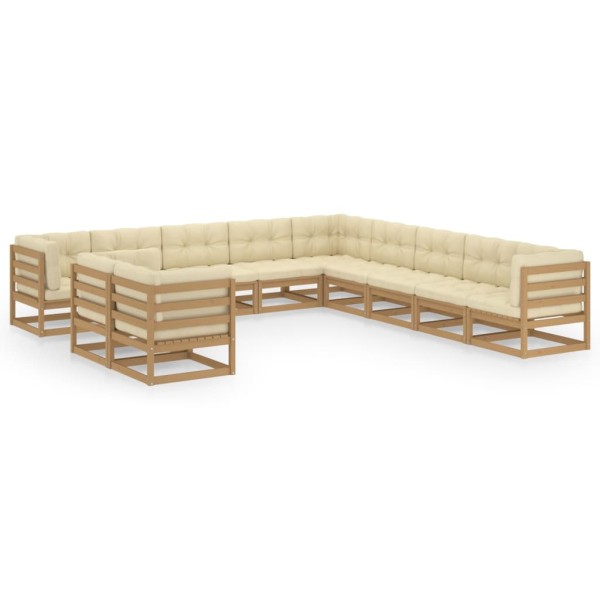 Set de muebles de jardín 11 pzs cojines madera pino marrón miel