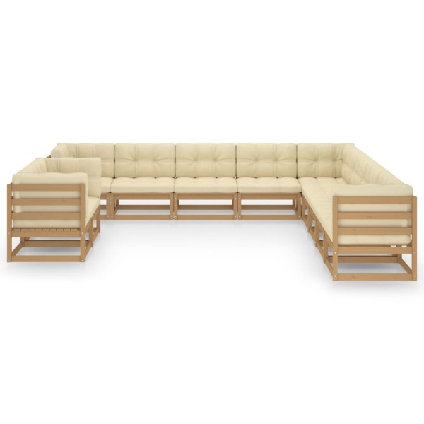 Set de muebles de jardín 11 pzs cojines madera pino marrón miel