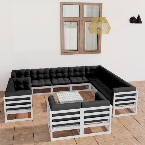 Set de muebles de jardín 13 pzas con cojines madera pino blanco