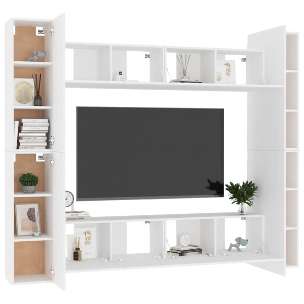 Set de muebles de salón TV 8 piezas madera de ingeniería blanco