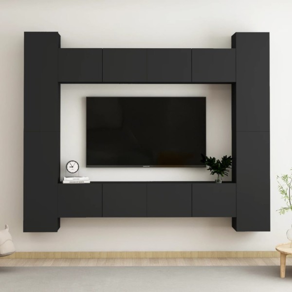 Set de muebles de salón TV 8 piezas madera ingeniería negro