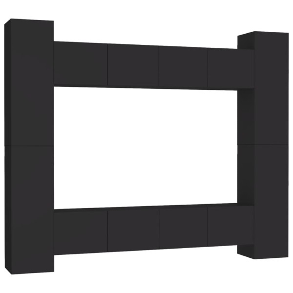 Set de muebles de salón TV 8 piezas madera ingeniería negro