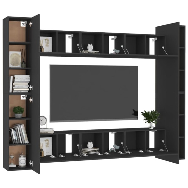 Set de muebles de salón TV 10 piezas madera ingeniería negro