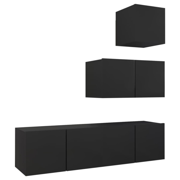 Set de muebles de salón TV 4 piezas madera de ingeniería negro