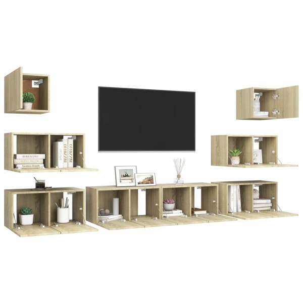 Set de muebles salón TV 8 pzas madera ingeniería roble Sonoma