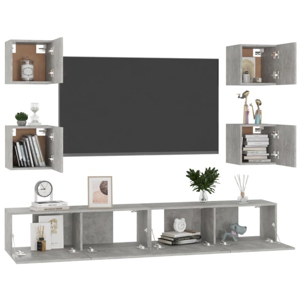 Set de muebles de TV 6 pzas madera contrachapada gris hormigón