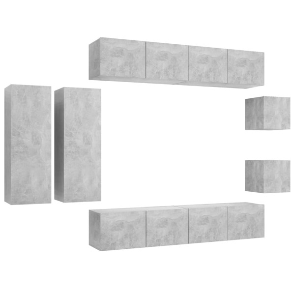 Set muebles de salón TV 8 pzas madera ingeniería gris hormigón