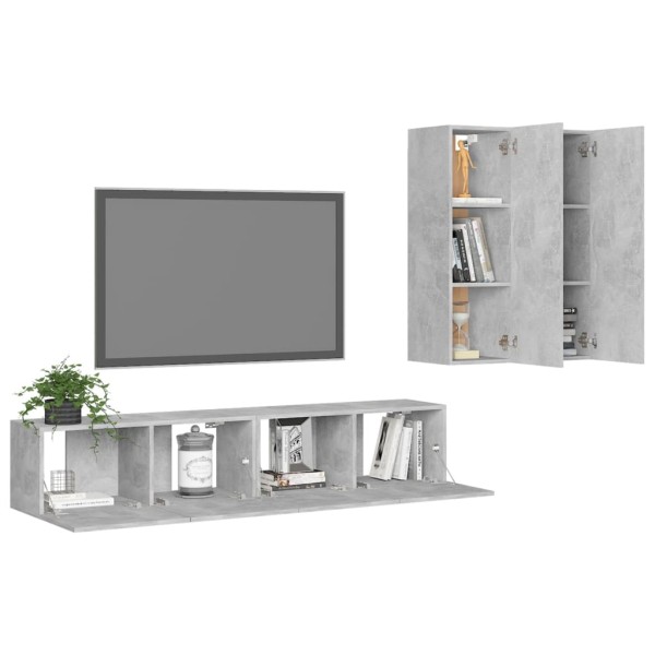 Set muebles de salón TV 4 pzas madera ingeniería gris hormigón