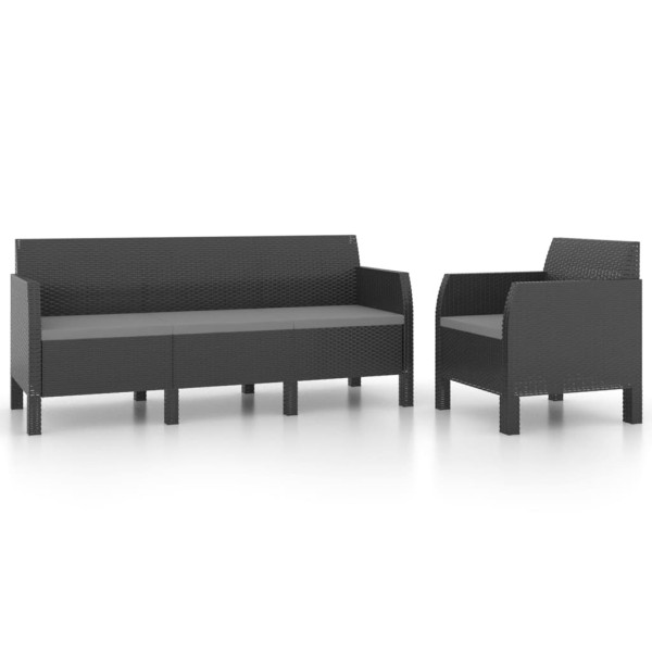 Set de muebles de jardín 2 pzas cojines PP ratán gris antracita