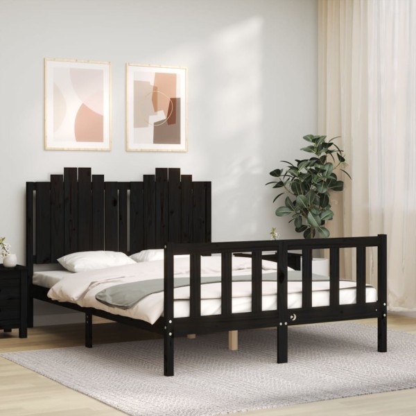 Estructura de cama con cabecero madera maciza negro 140x200 cm