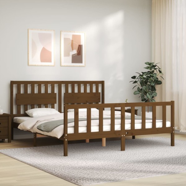 Estructura de cama con cabecero madera maciza marrón miel