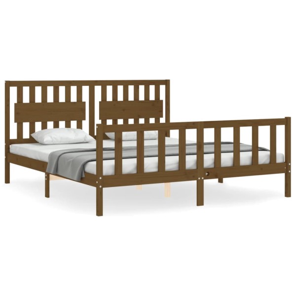 Estructura de cama con cabecero madera maciza marrón miel