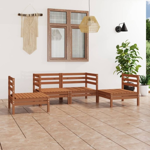 Juego muebles de jardín 4 pzas madera maciza pino marrón miel