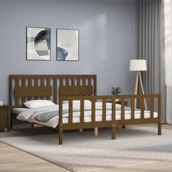 Estructura de cama con cabecero madera maciza marrón miel