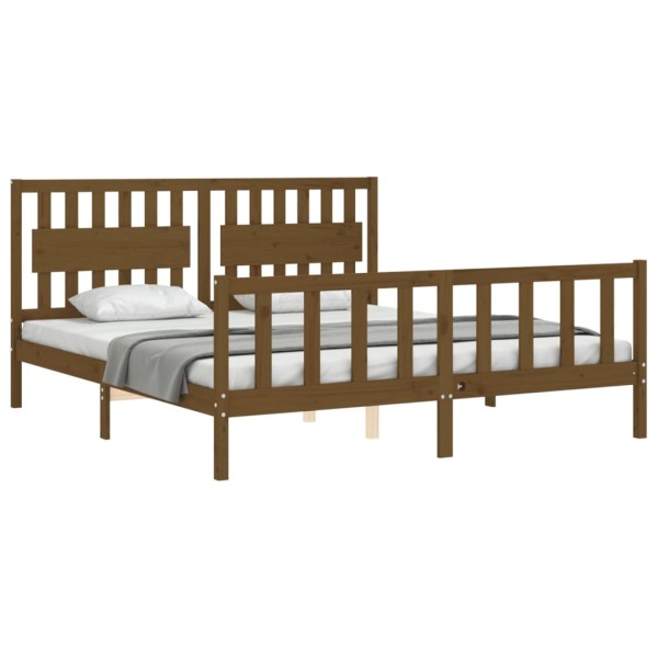 Estructura de cama con cabecero madera maciza marrón miel