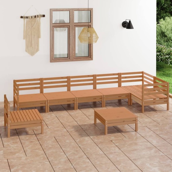 Juego muebles de jardín 8 pzas madera pino maciza marrón miel