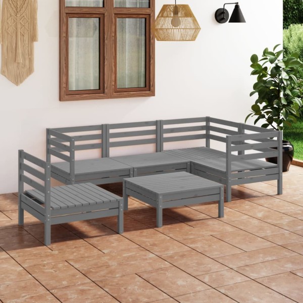 Juego de muebles de jardín 6 piezas madera de pino maciza gris