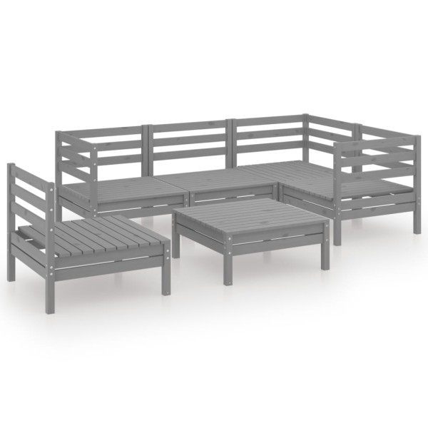 Juego de muebles de jardín 6 piezas madera de pino maciza gris