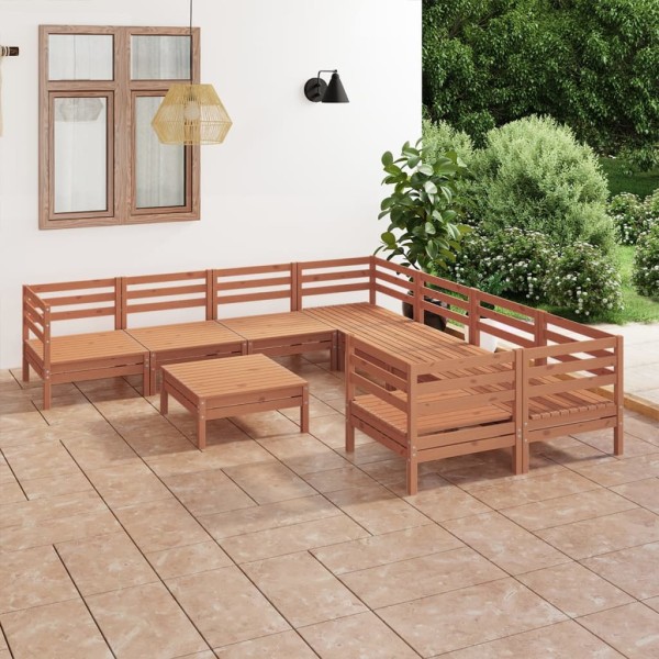 Juego muebles de jardín 9 piezas madera maciza pino marrón miel