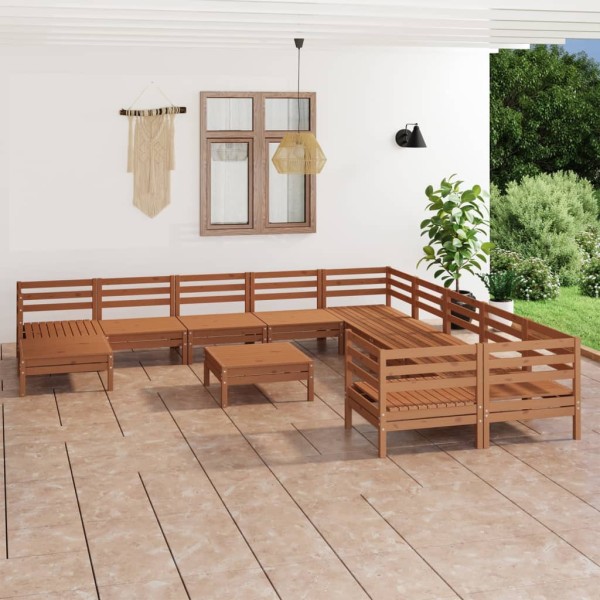 Juego muebles de jardín 12 pzas madera maciza pino marrón miel