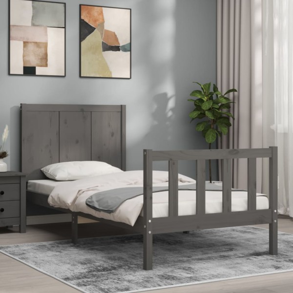 Estructura de cama con cabecero madera maciza gris