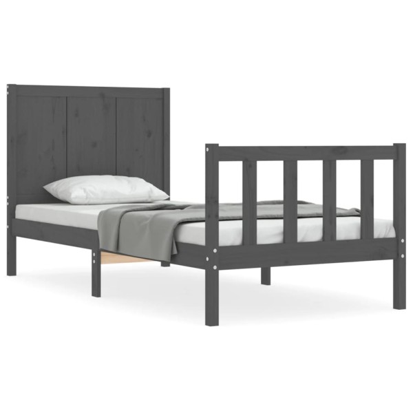 Estructura de cama con cabecero madera maciza gris