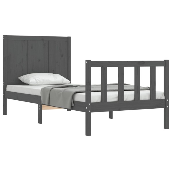 Estructura de cama con cabecero madera maciza gris