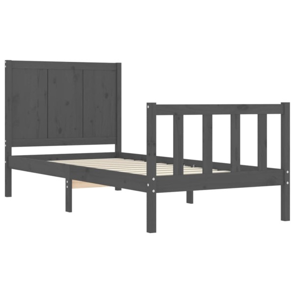 Estructura de cama con cabecero madera maciza gris